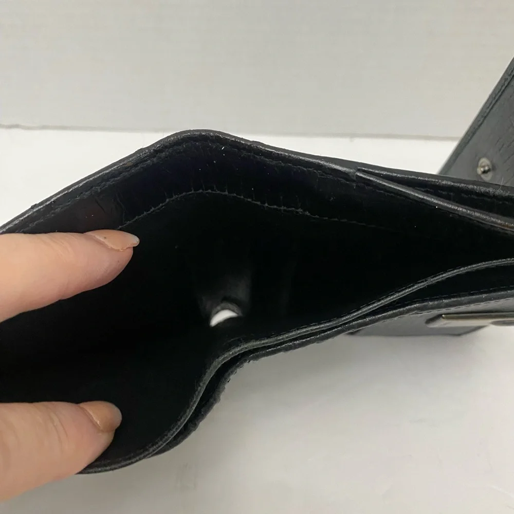 Gucci Black GG Monogram Wallet with Silver Horsebit Ring Clasp